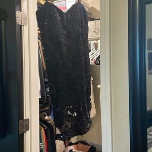 Short black sparkly lace dress